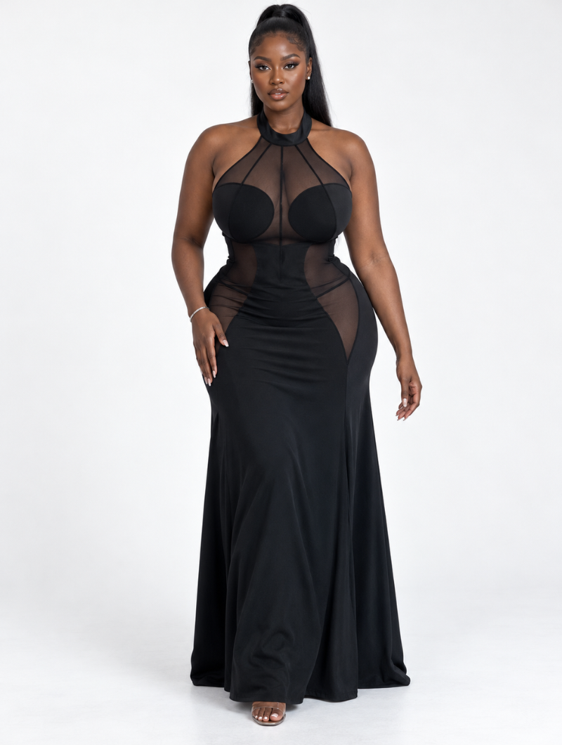 Hourglass Sheer Halter Dress