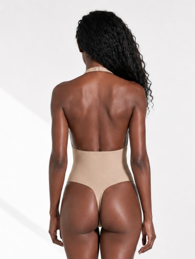 Plunge Halter Thong Bodysuit