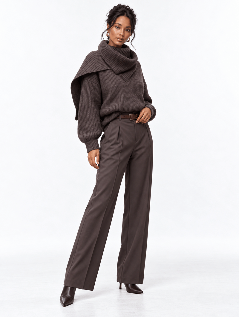 Asymmetric Scarf Rib Sweater