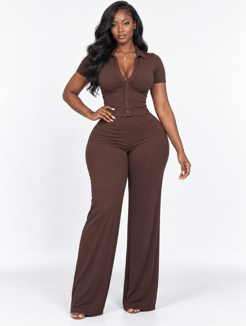 Mocha Ruched Pant Set