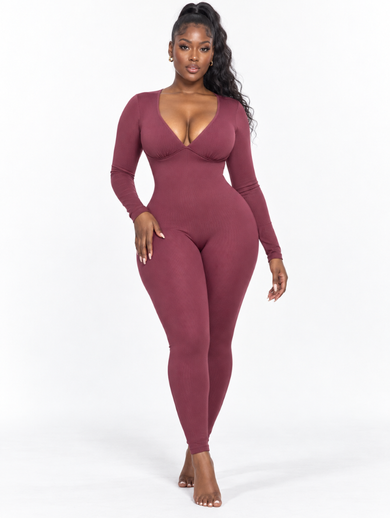 Hourglass Ribbed Plunge Jumpsuit