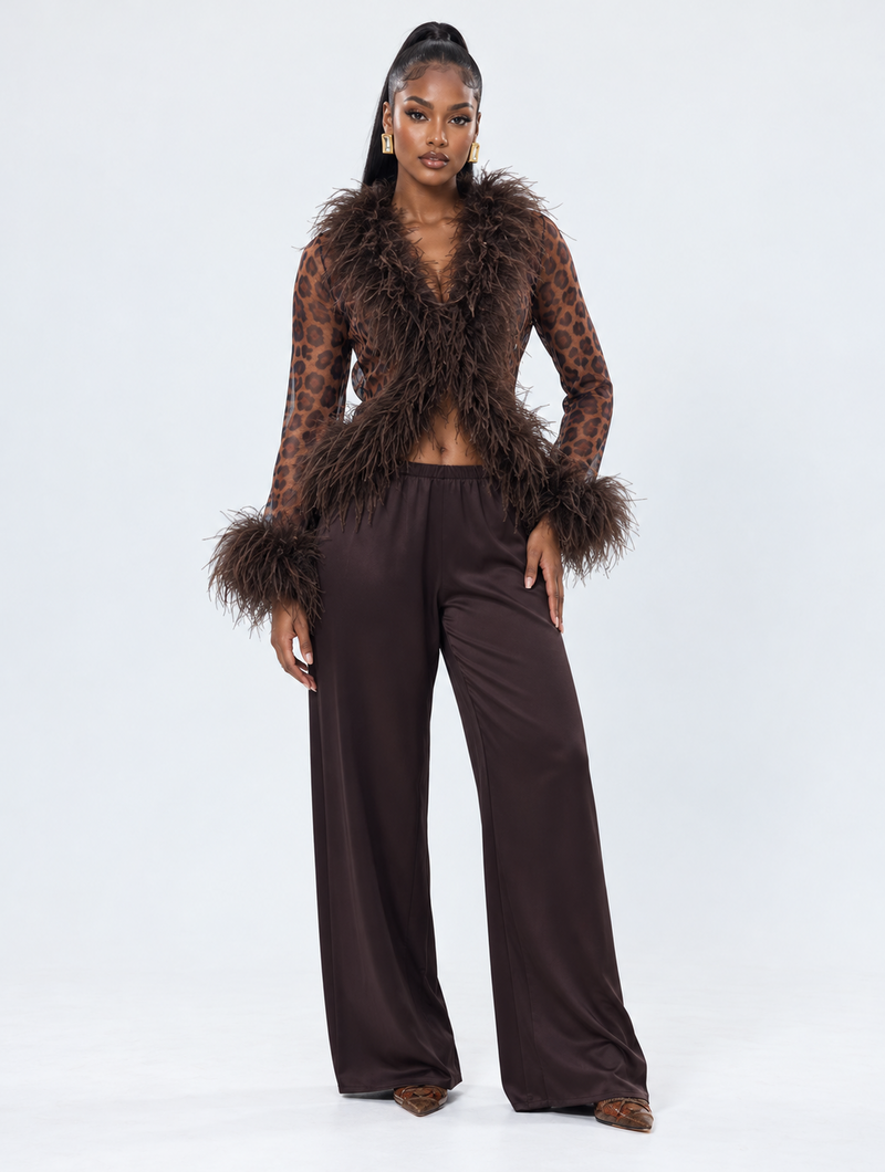 Leopard Feather Trim Top