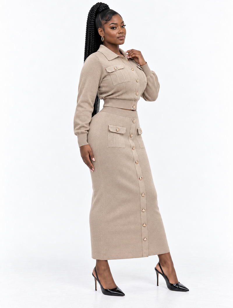 Buttoned Knit Maxi Set