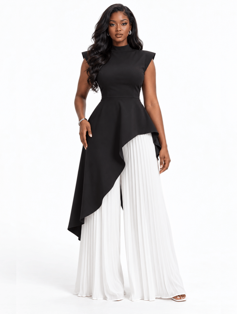 Asymmetric Pleated Pant Set