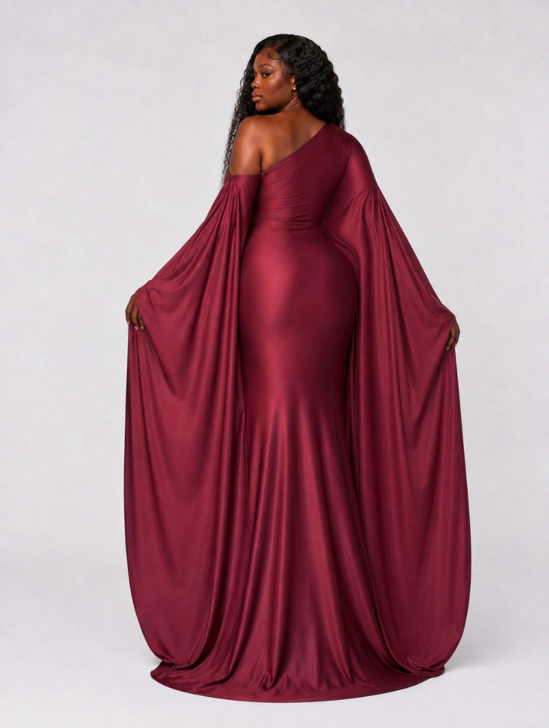 Wine Red One-Shoulder Gown (Pre-Order)