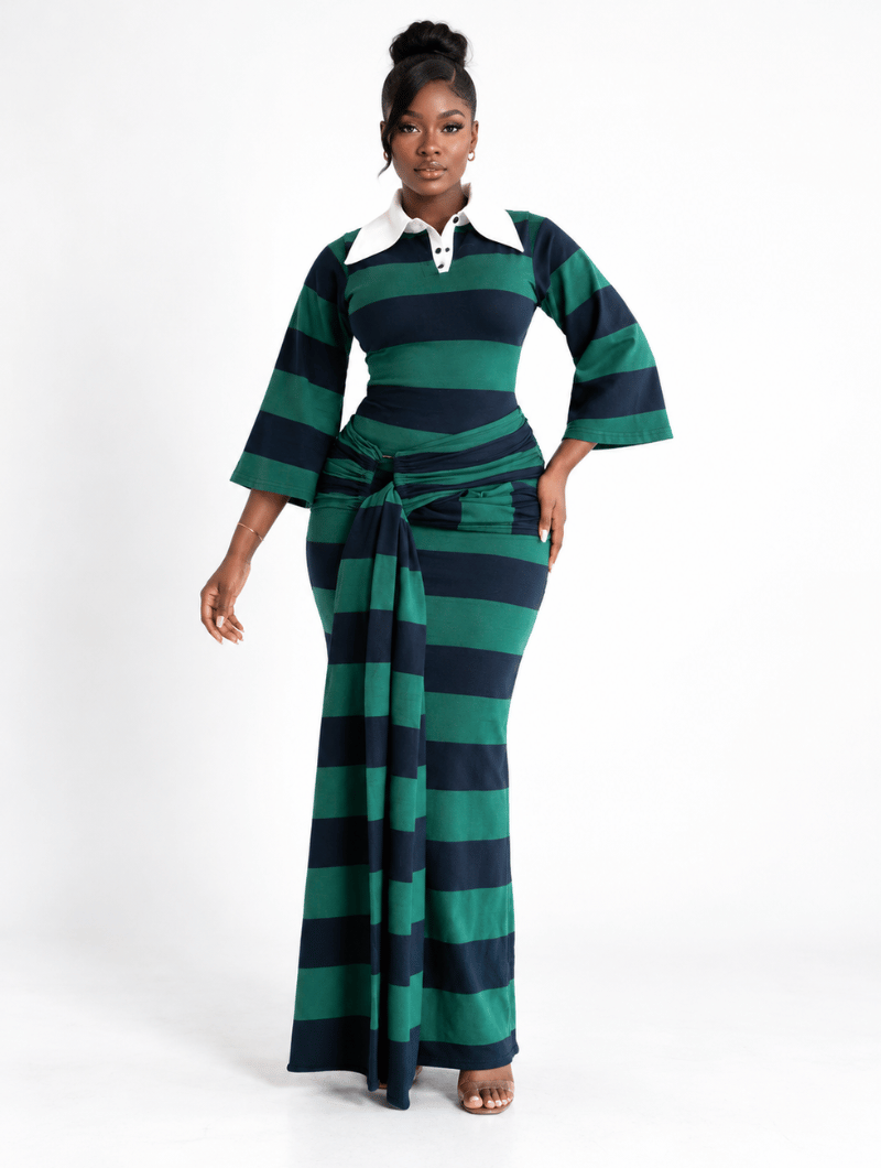 Draped Stripe Polo Gown