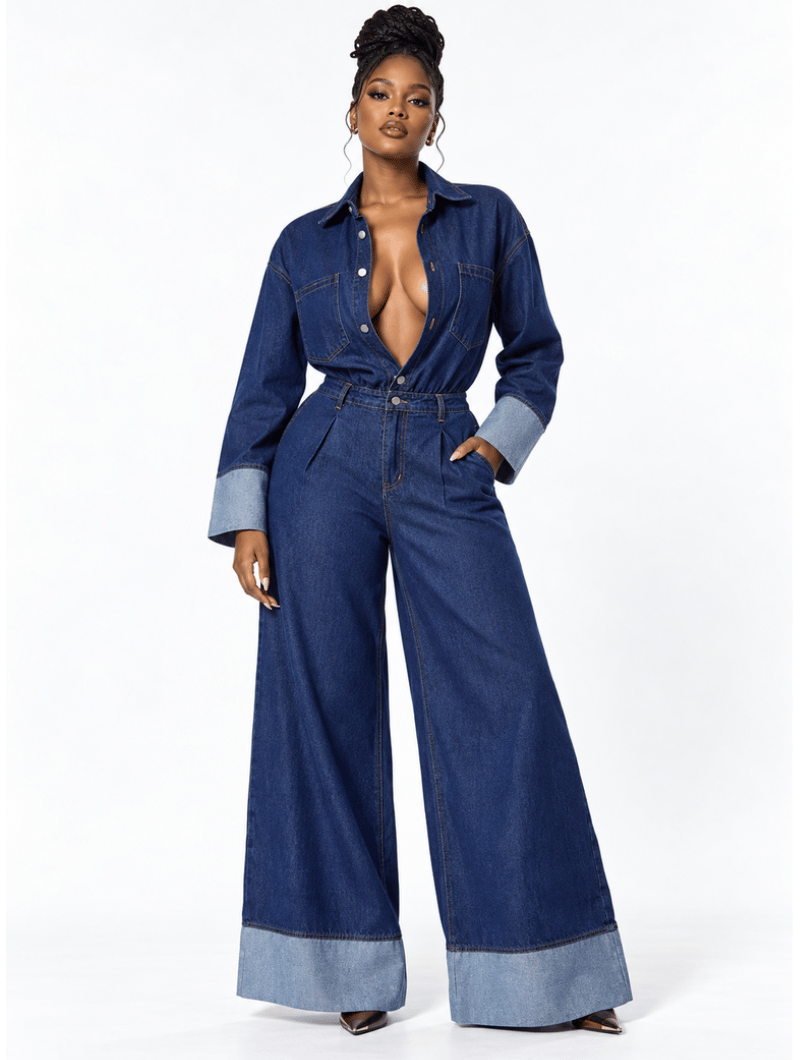 Retro Wide Denim Jumpsuit (Pre-Order)