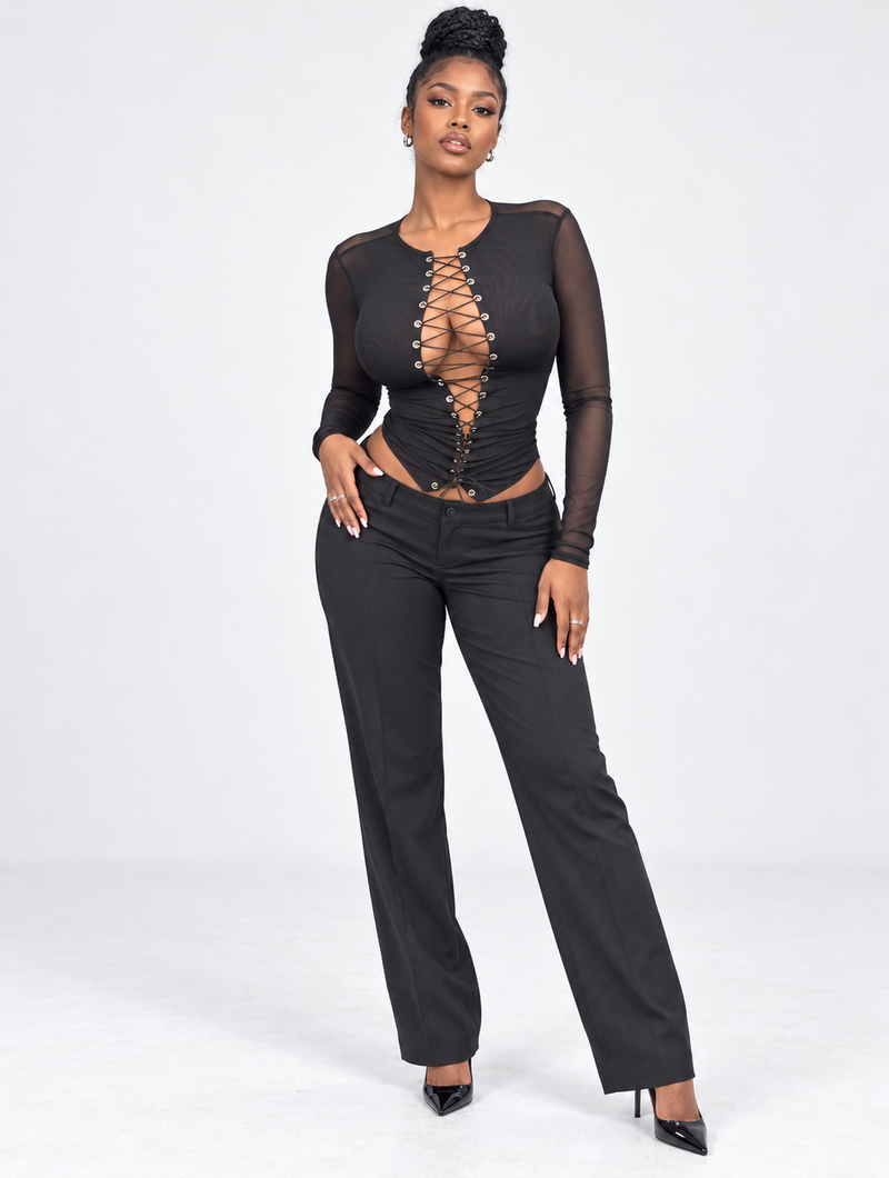 Lace-Up Mesh Top