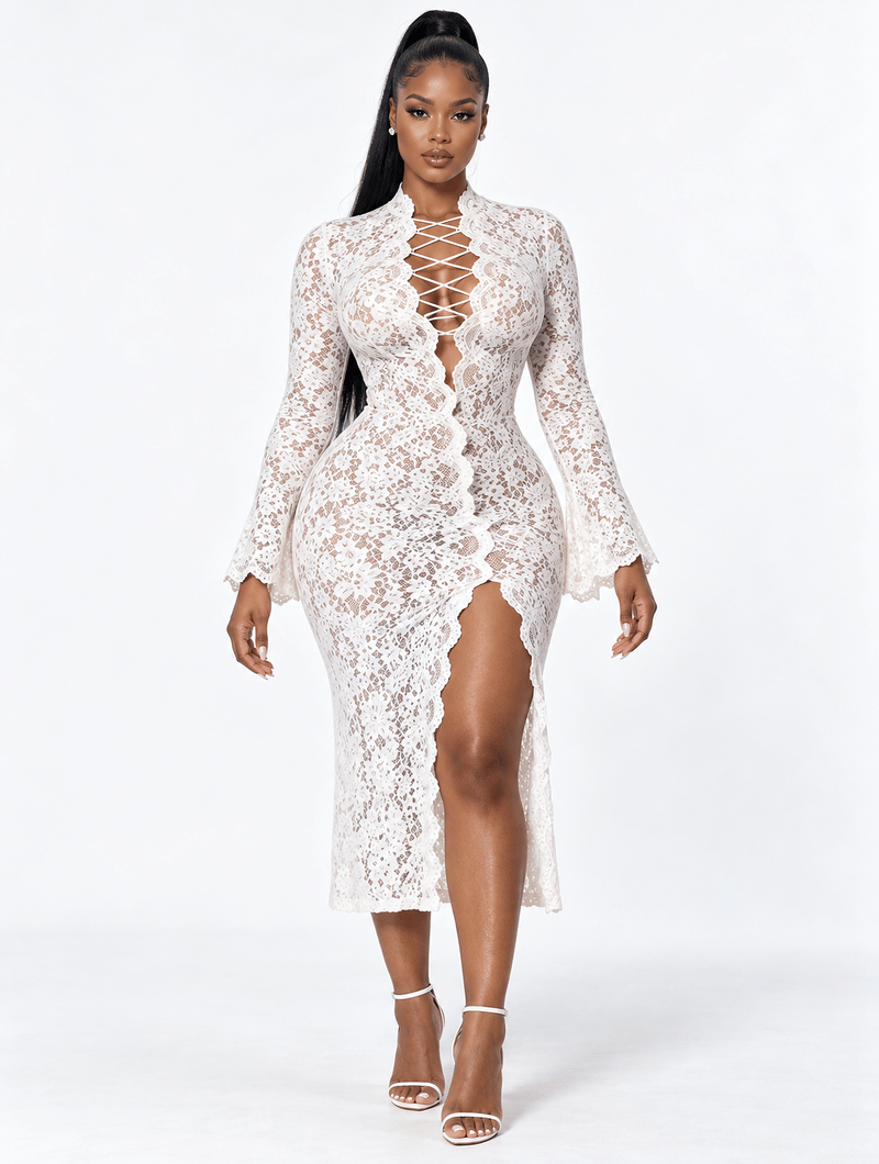 Sheer Lace Slit Dress