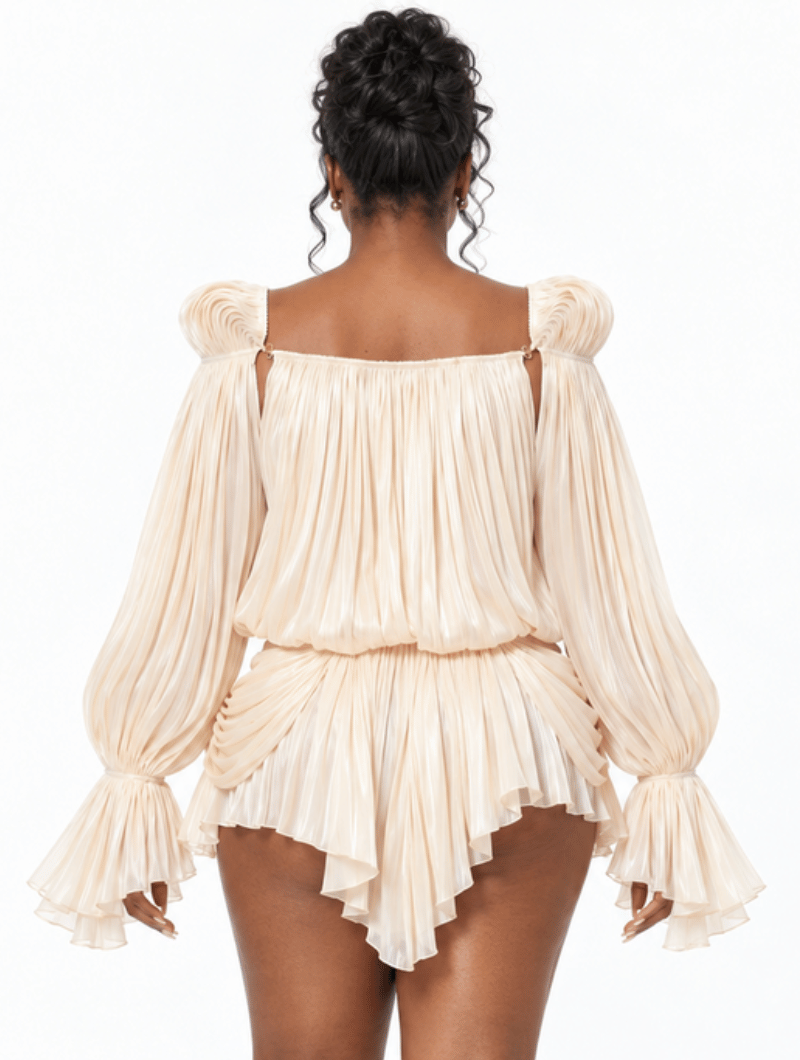 Champagne Plissé Mini Dress