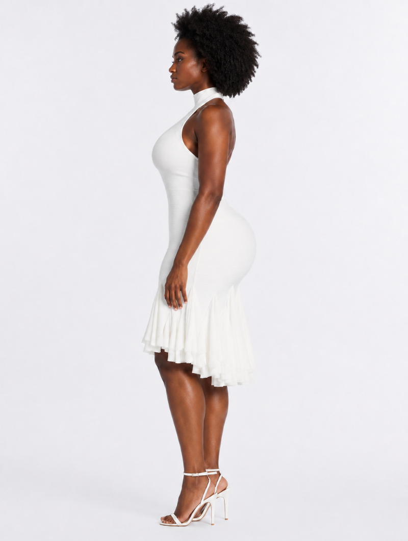 White Pleated Hem Midi