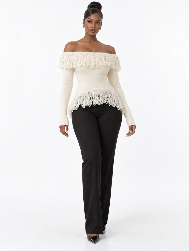 Off-Shoulder Fringe Top