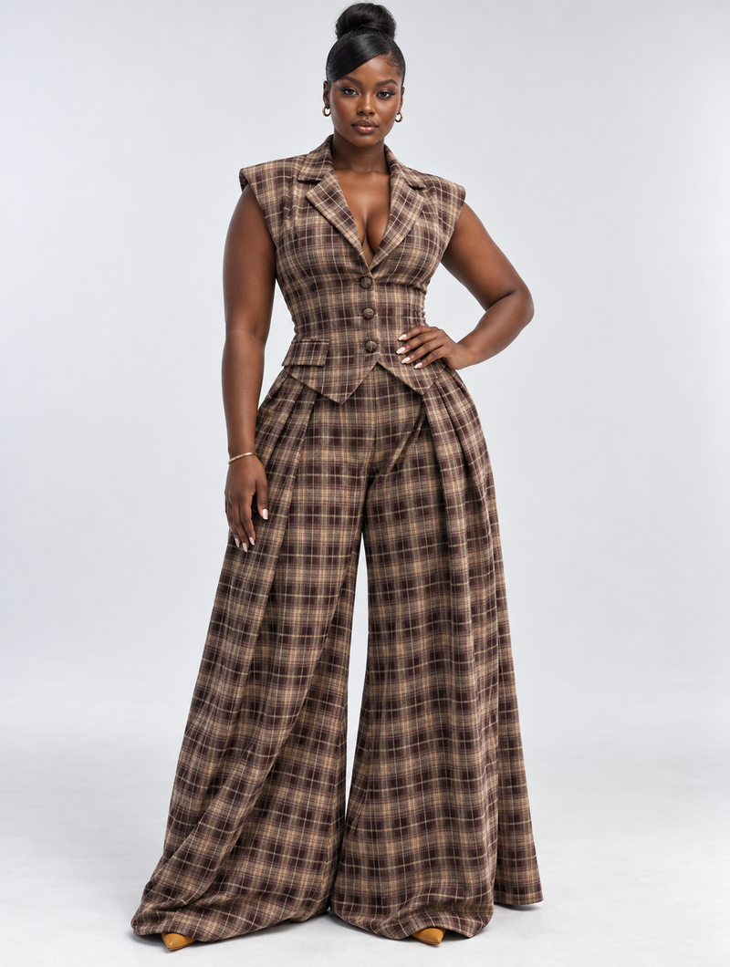 Vintage Plaid Trouser Set