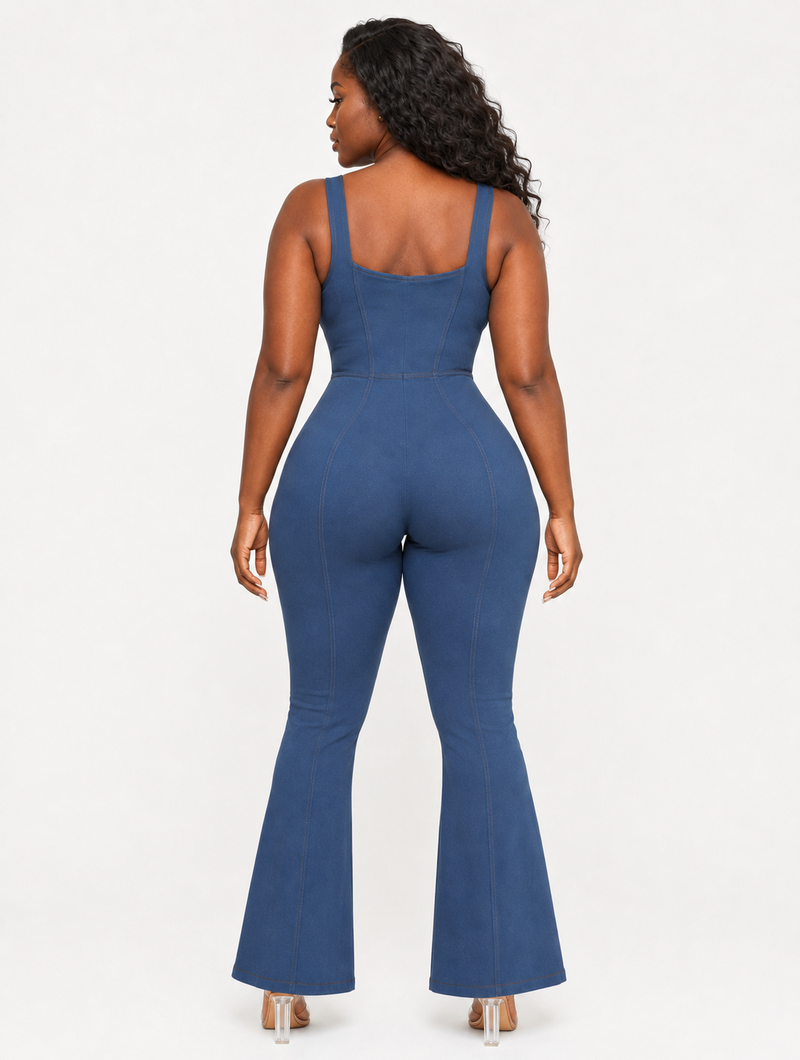 Denim Zip Flare Jumpsuit