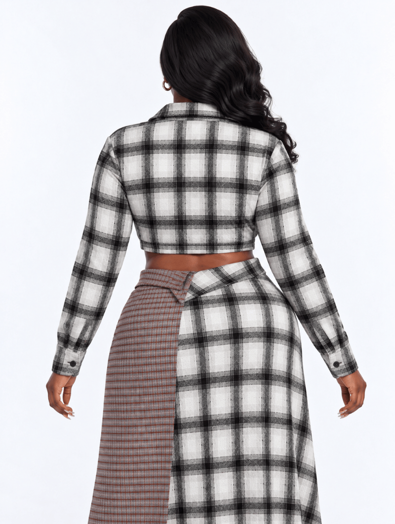 Patchwork Plaid Skirt Set