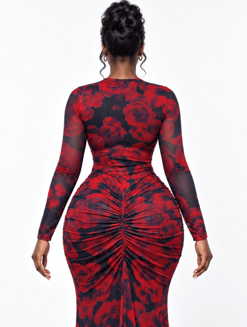 Ruched Rose Cutout Gown