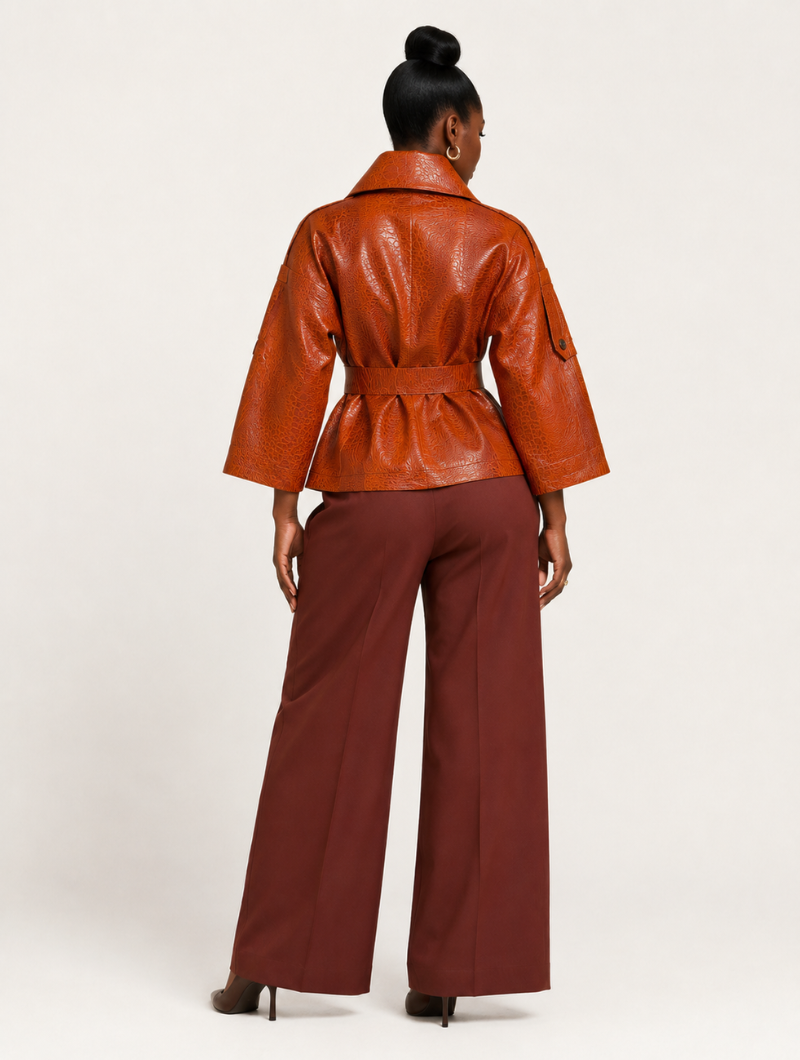 Croc Belted Leather Jacket