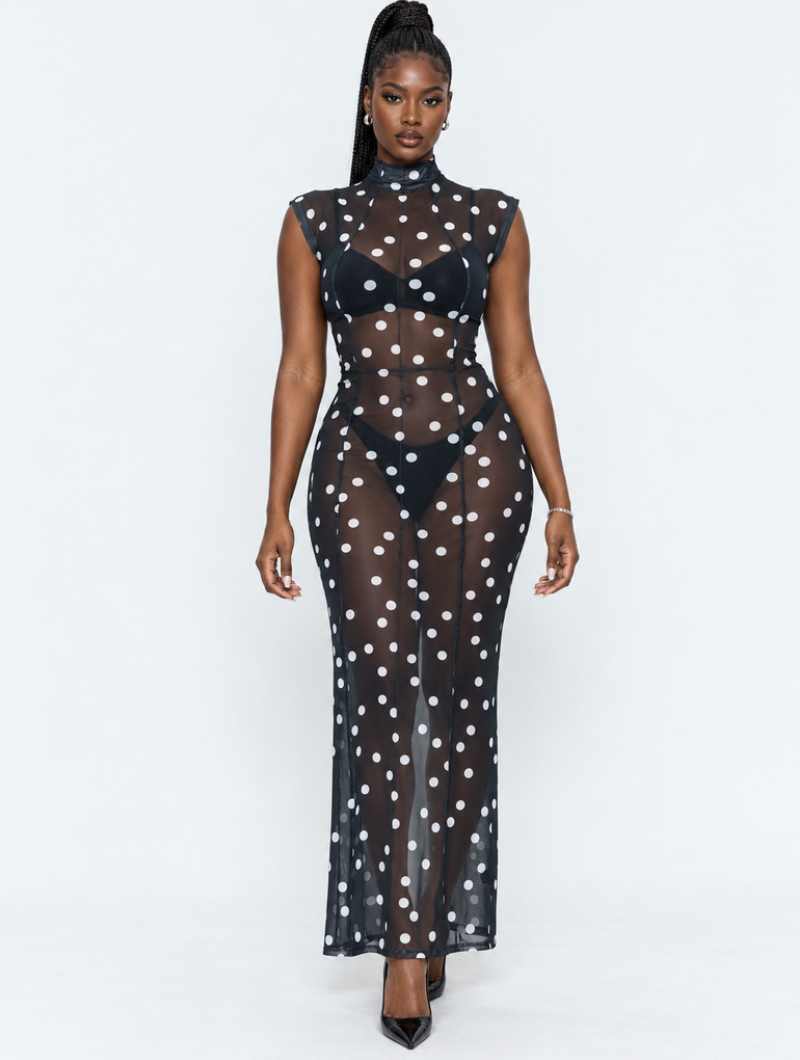 Polka Dot Mesh Maxi