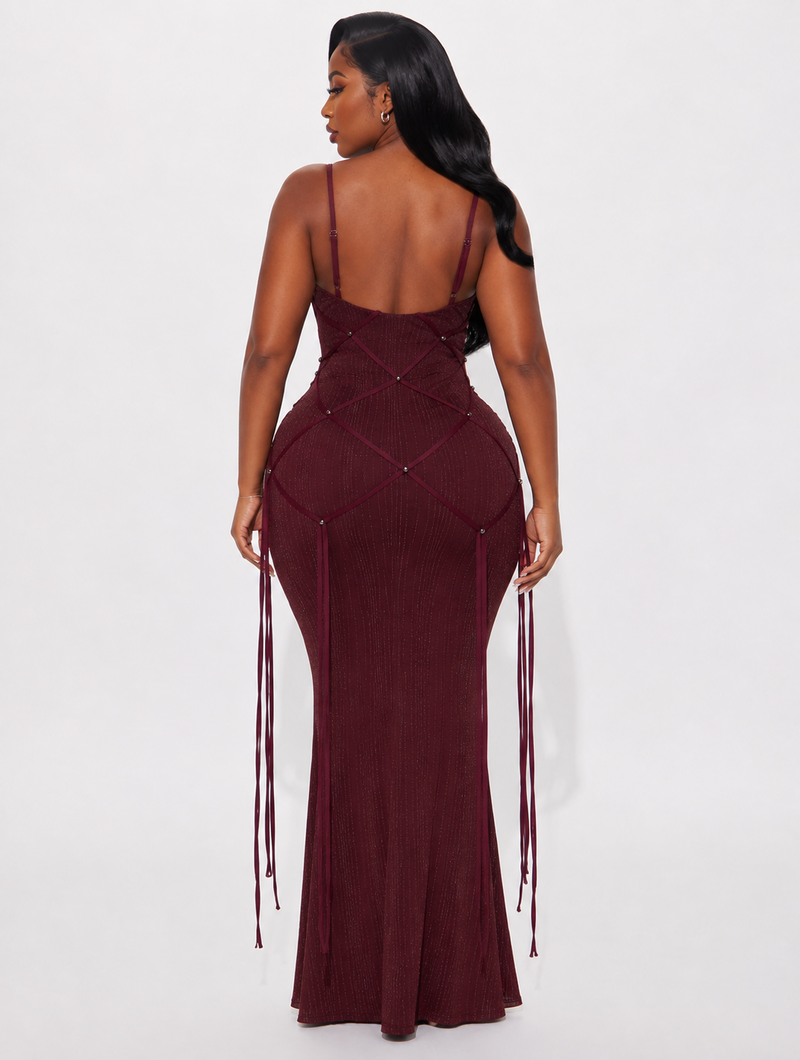 Burgundy Lattice Maxi Dress