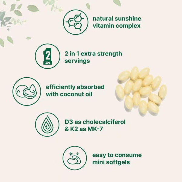 Vitamin D3 & K2 Supplement Softgels