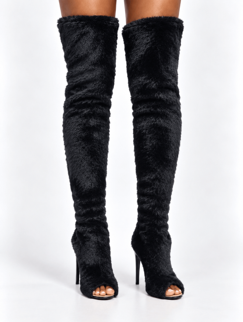 Fluffy Peep Toe Boots