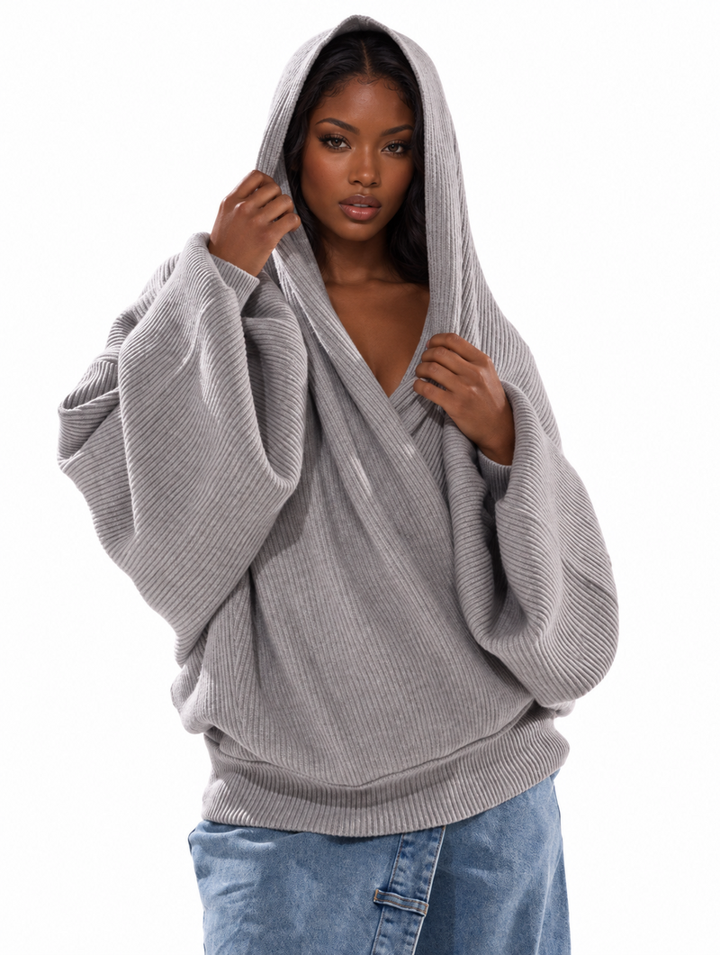 Draped Hood Knit Sweater