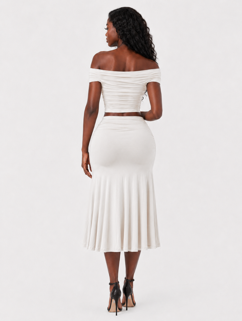 Off-Shoulder Ruched Skirt Set