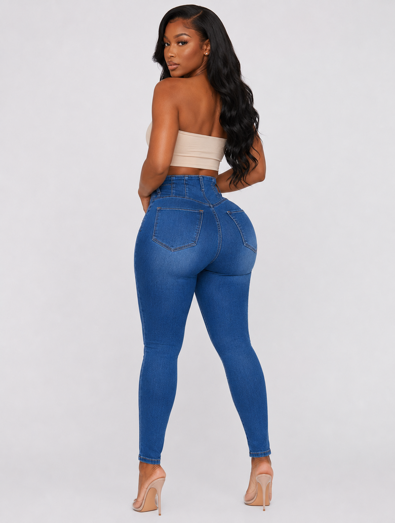 High-Waist Corset Skinny Jeans