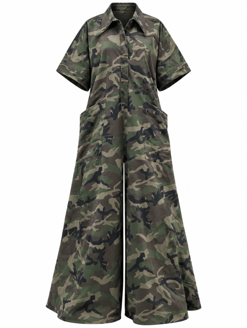 Belted Camo Wide Jumpsuit