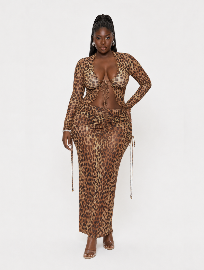 Leopard Ruched Maxi Set