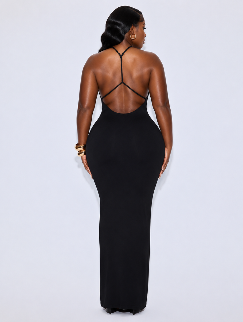 Y-Back Halter Bodycon Maxi