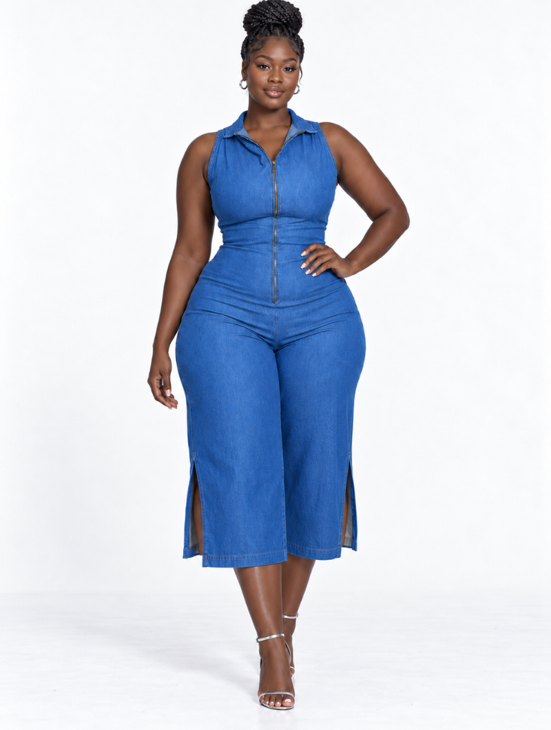 Side Slit Denim Jumpsuit
