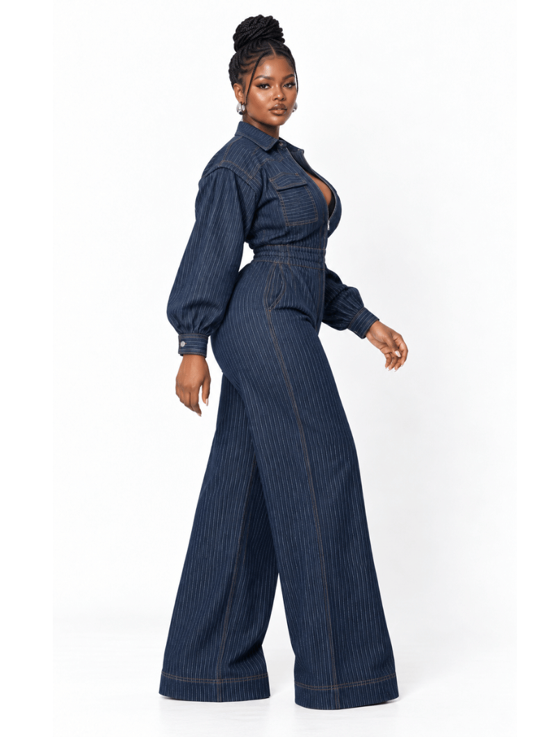Pinstripe Wide-Leg Jumpsuit