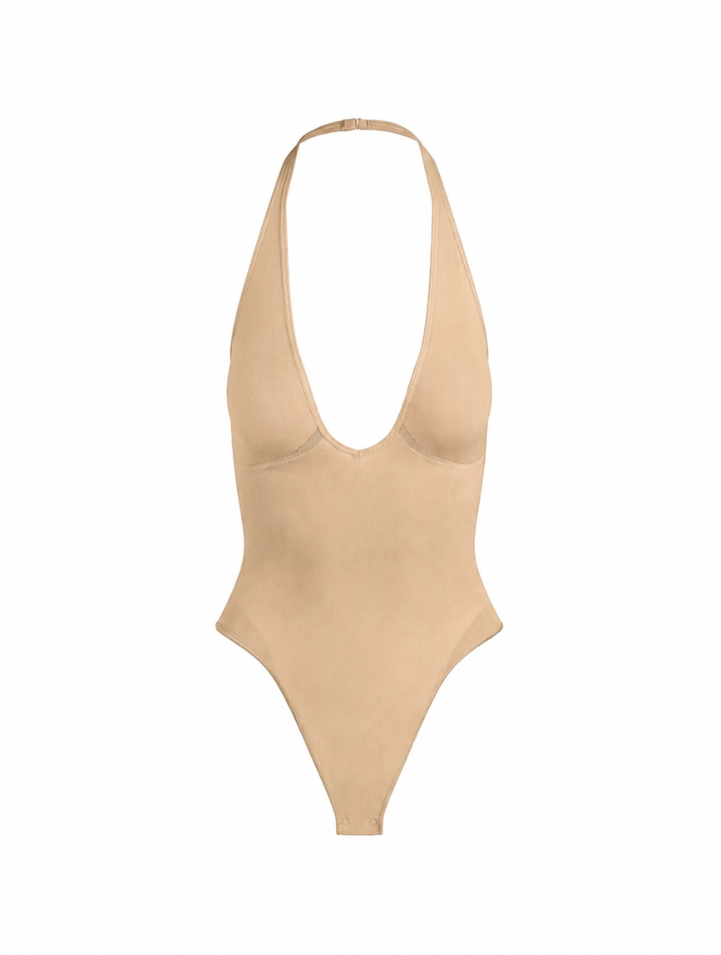 Plunge Halter Thong Bodysuit