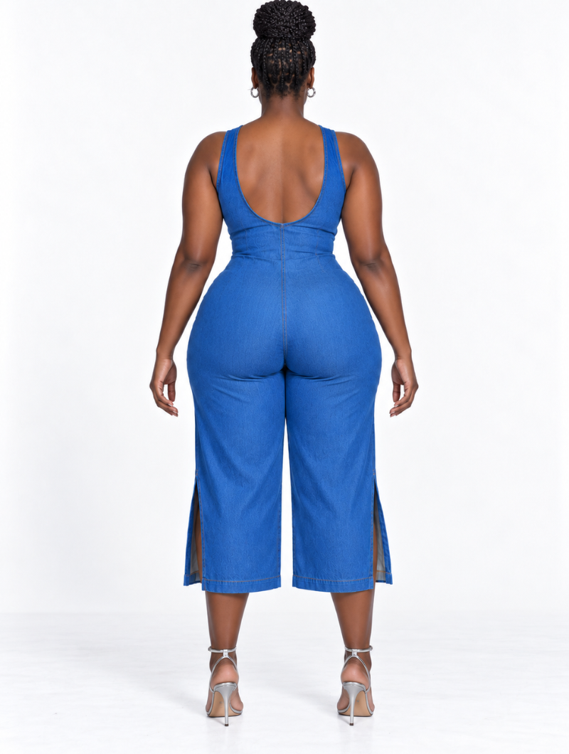 Side Slit Denim Jumpsuit