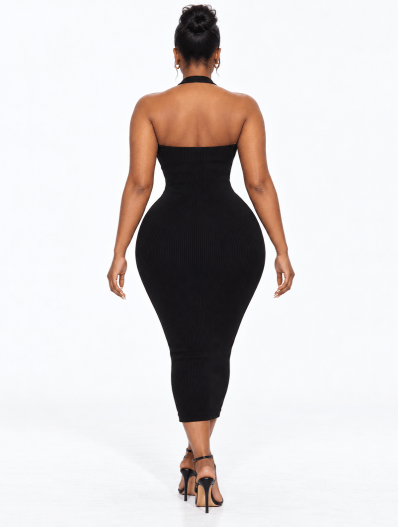 Ribbed Lace Halter Dress