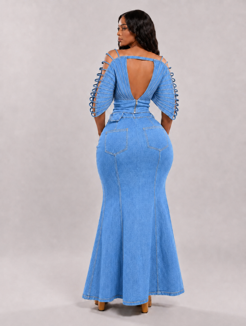 Denim Fan Pleated Top