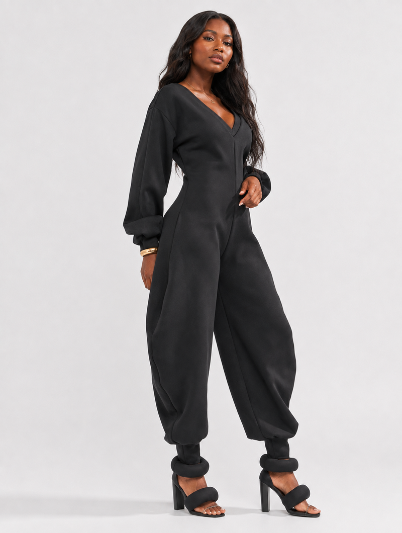 Plunging V Barrel Jumpsuit