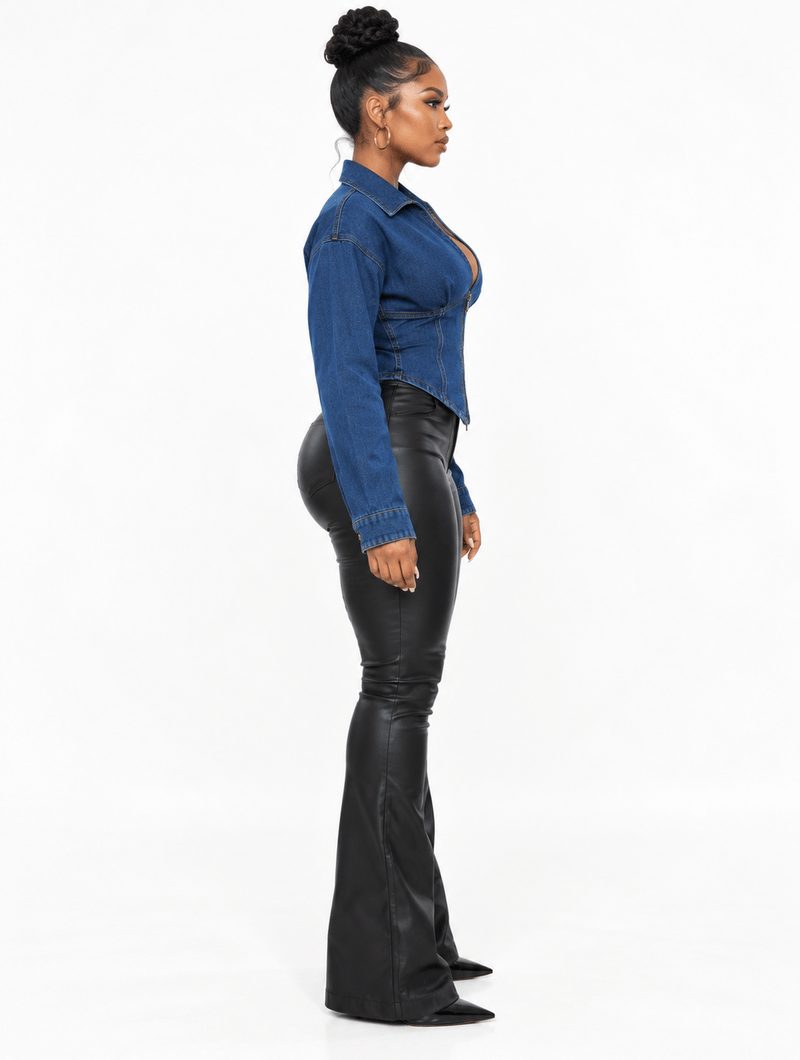 Denim Corset Leather Set