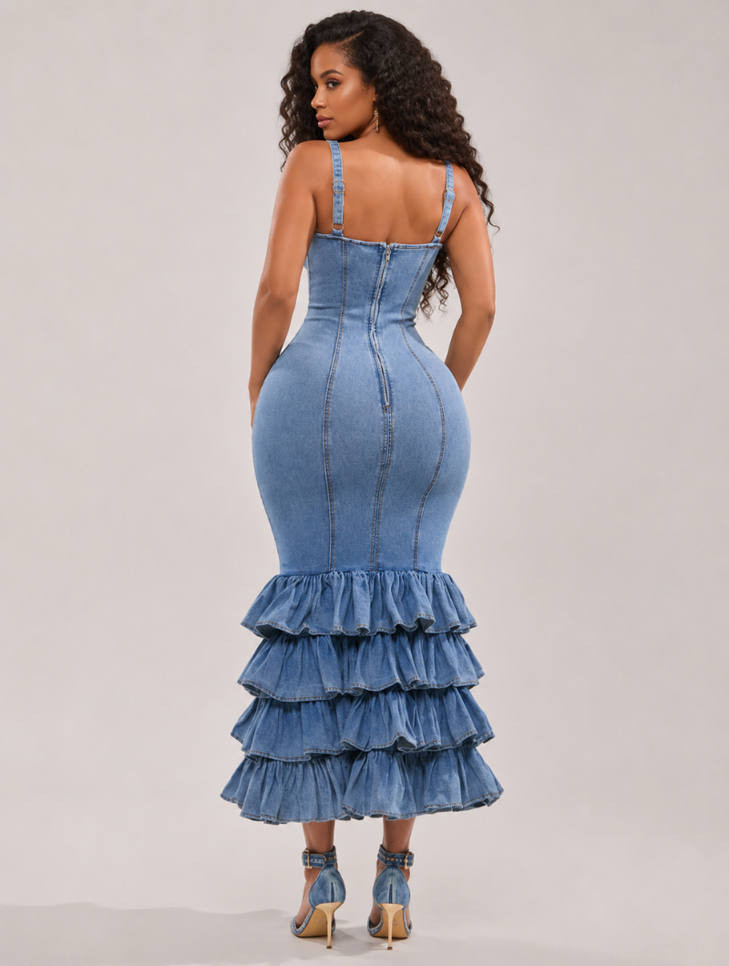 Tiered Mermaid Denim Dress
