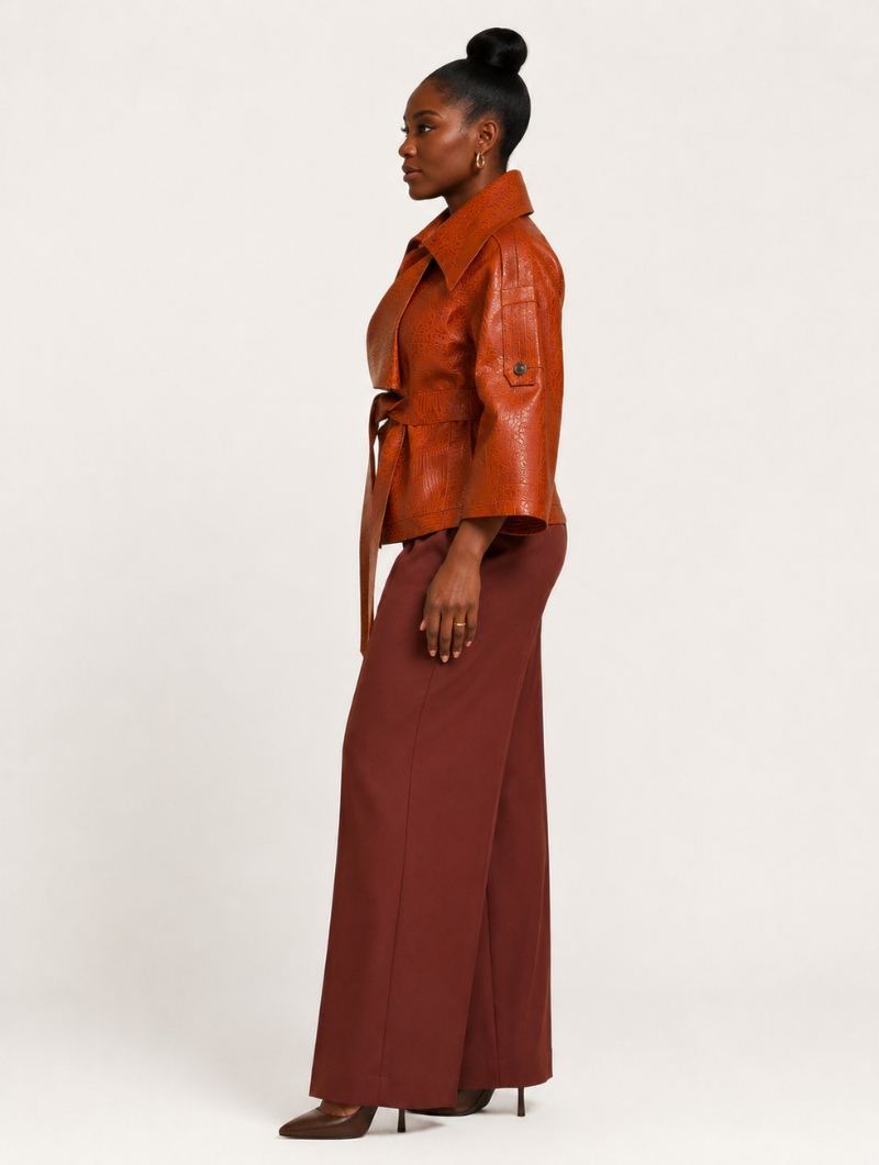 Croc Belted Leather Jacket