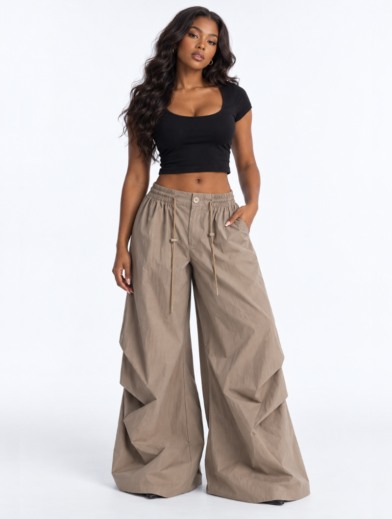 Pleated Wide Utility Pants