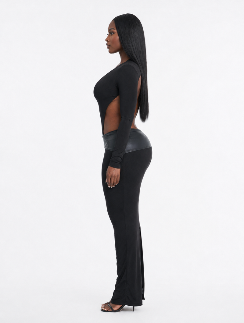 Plunge Backless Maxi Dress