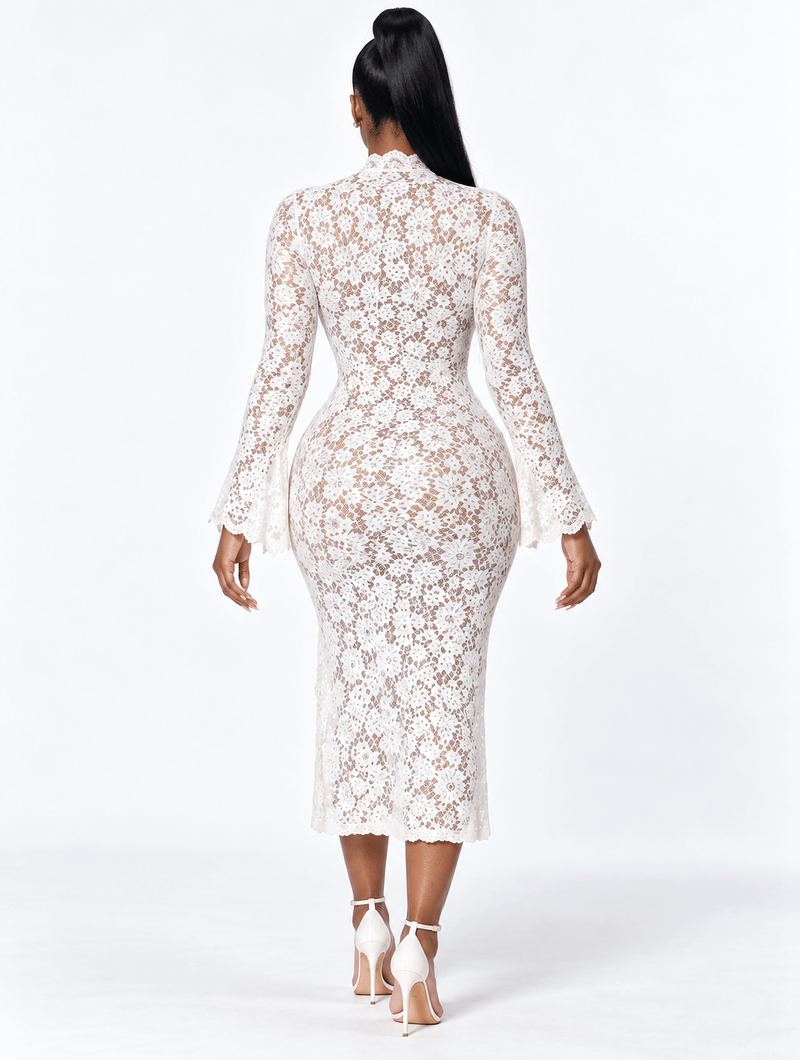 Sheer Lace Slit Dress