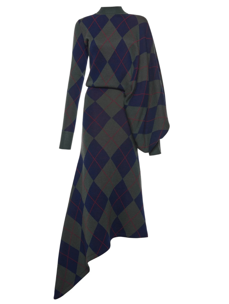Asymmetric Argyle Knit Dress