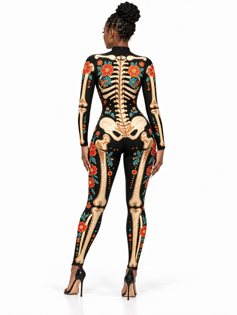 Floral Skeleton Bodycon Jumpsuit