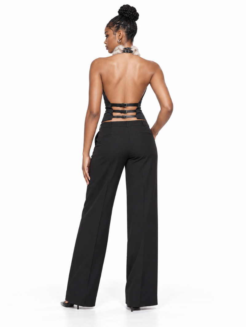 Fur Stripe Halter Top