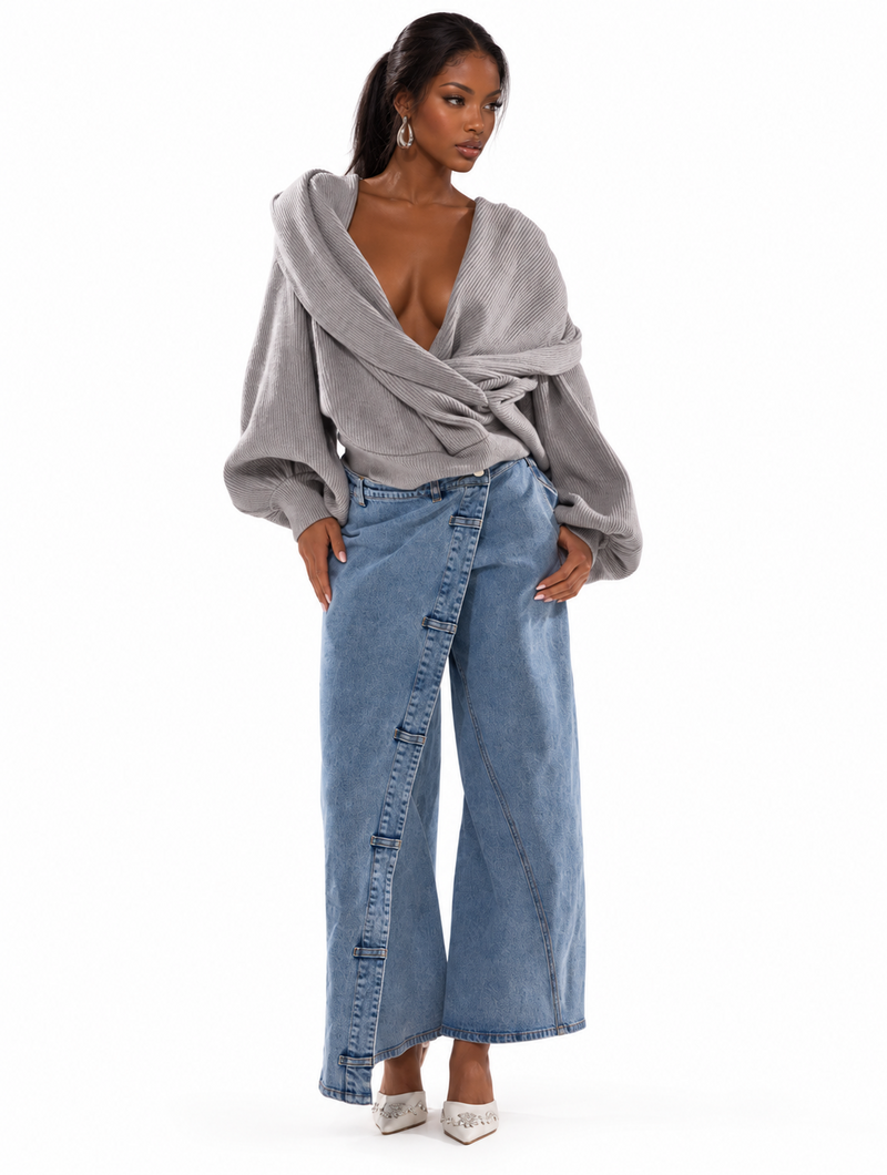 Draped Hood Knit Sweater