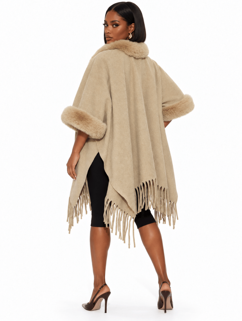 Faux Fur Fringe Cape