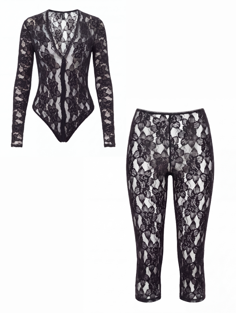 Lace Bodysuit Capri Set
